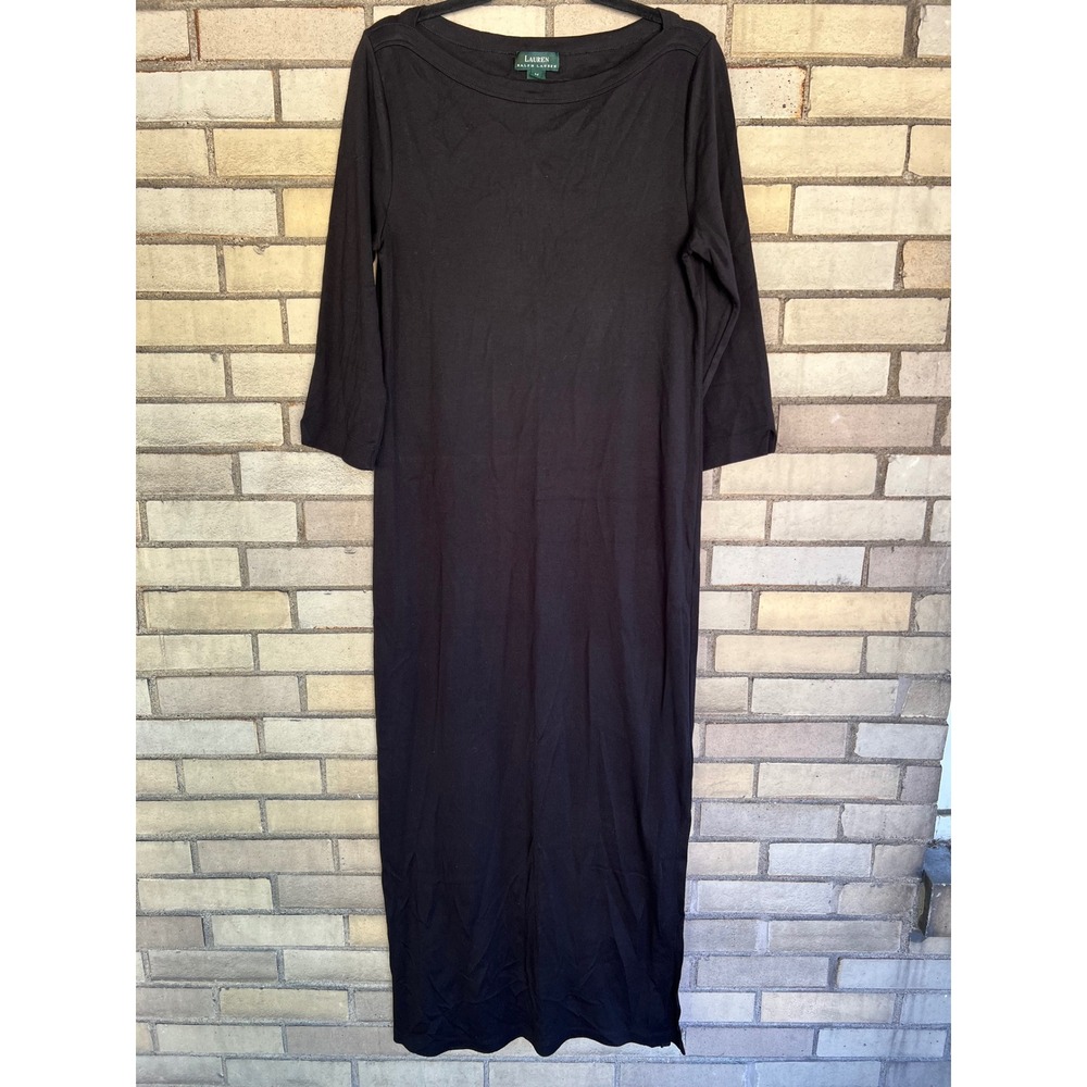 Lauren Ralph Lauren Black 3/4 Sleeve Boat Neck Knit Maxi Dress Sz Medium